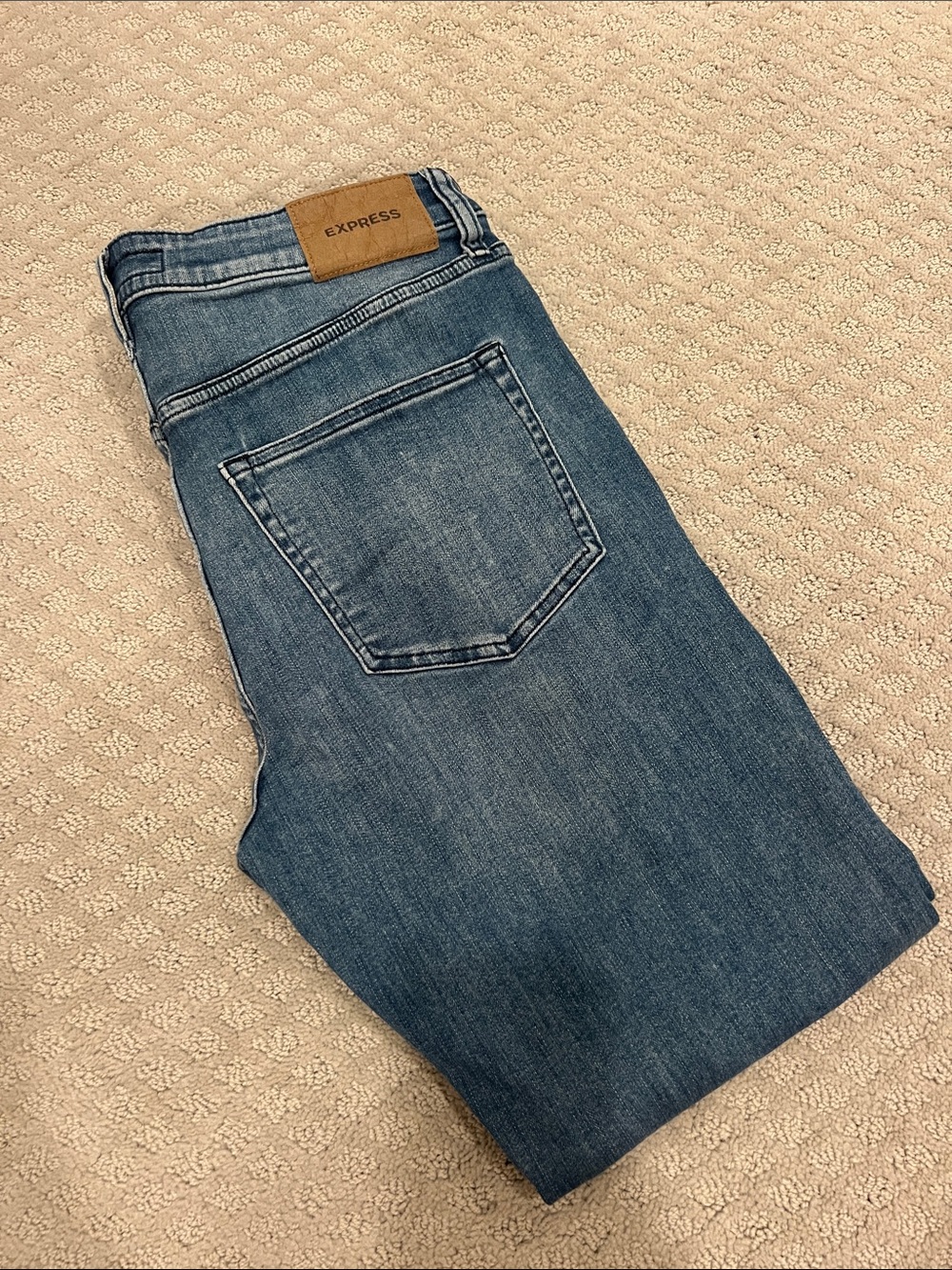 Express Men’s Blue Athletic Slim Jeans with Leather Waist Patch